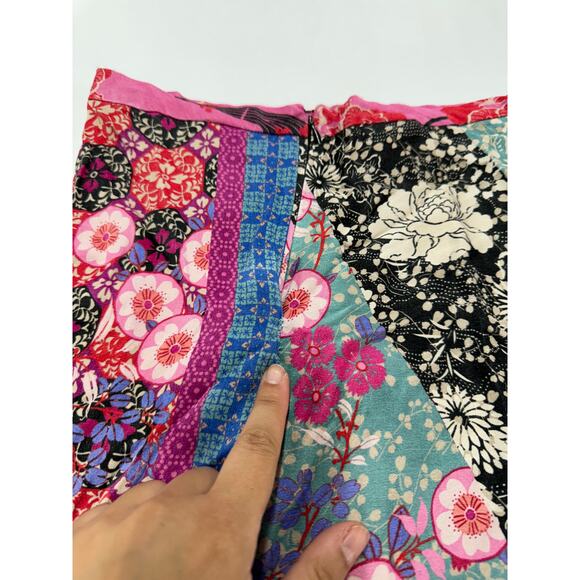 Pinko‎ Skirt Womens 2 Pink Bibidi Gonna Pink Printed Crepe Patchwork Floral - Picture 11 of 12